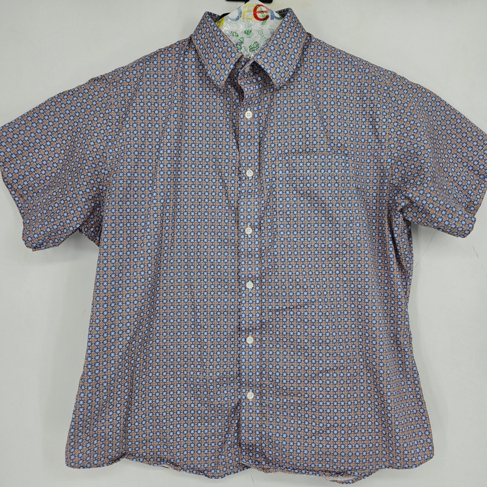 Heritage House Shirt Mens XL‎ Custom Tailor Button Casual Geometric Short Sleeve